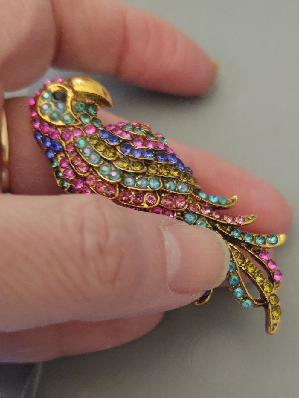 Multi-Color Rhinestones Parrot Brooch - Picture 3 of 3